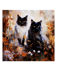 Холст с красками по номерам с золотой поталью "Коты в цветах", 40 х 40 см