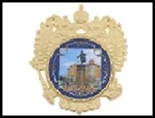 ГС магнит герб РФ пластик Астрахань Петр Великий золото 8*9 см  584806 2322402