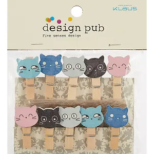 Прищепки декоративные с веревкой 10 шт. Котики эмоции 11