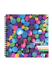 Скетчбук 195*195 45л "Коты и цветные круги" бел. каменная, черная, серая, зеленая, 120 г/м2, 245 г/м2, 80 г/м2, карт.обл., гребень