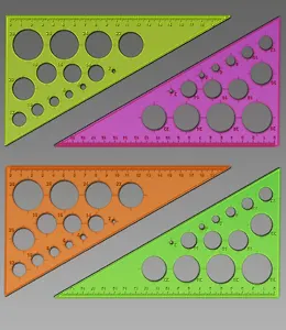 Угольник 19см 30*60*90 с окружностями флю прозрачный, ассорти, Стамм