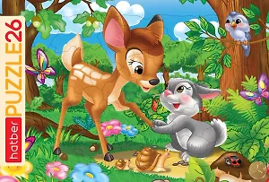 Пазл "Олененок и зайчонок" для детей. В рамке. 26 элементов. 30х20 см
