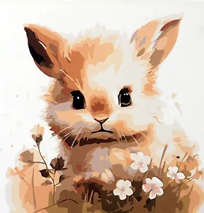 Холст с красками по номерам "Малыши-животные. Зайчик  в цветах", 20 х 20 см