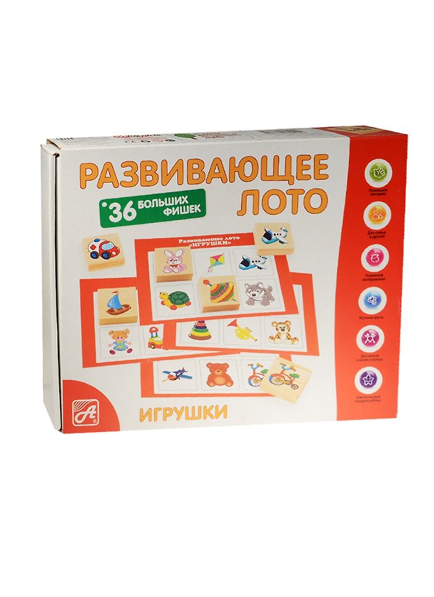 Развивающее Лото Игрушки (36 дер.фишек+6карт+ холщ.меш.) (Д464а) (Анданте) (3+) 2548233 — 1