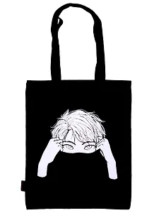 Сумка-шоппер Аниме Синтонимы Персонаж с воротником (ч/б) (Медина Мирай), черная (текстиль) (40х32)