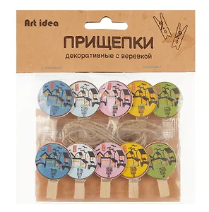 Прищепки декоративные с веревкой "Городок"