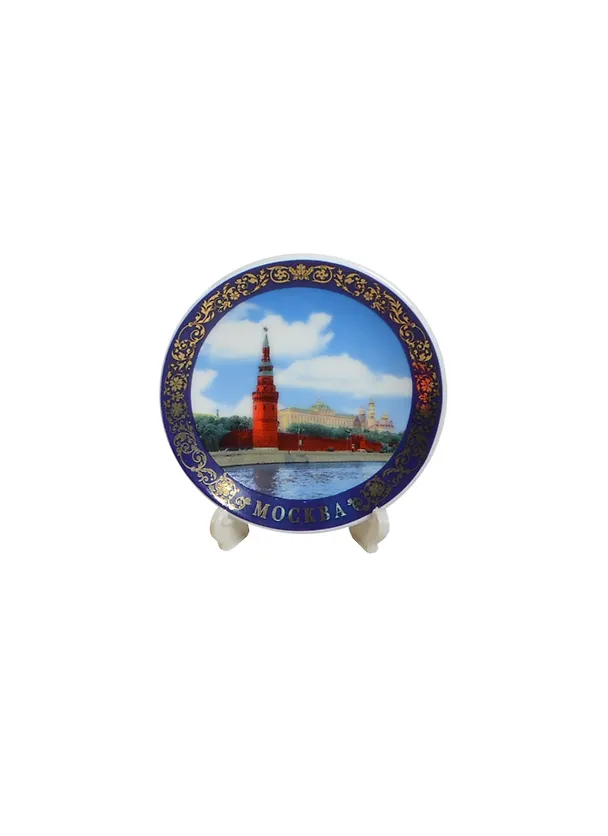 Магнит-тарелка D7 "Москва Набережная" фарфор с подставкой (026-7-22) 2364882 — 1