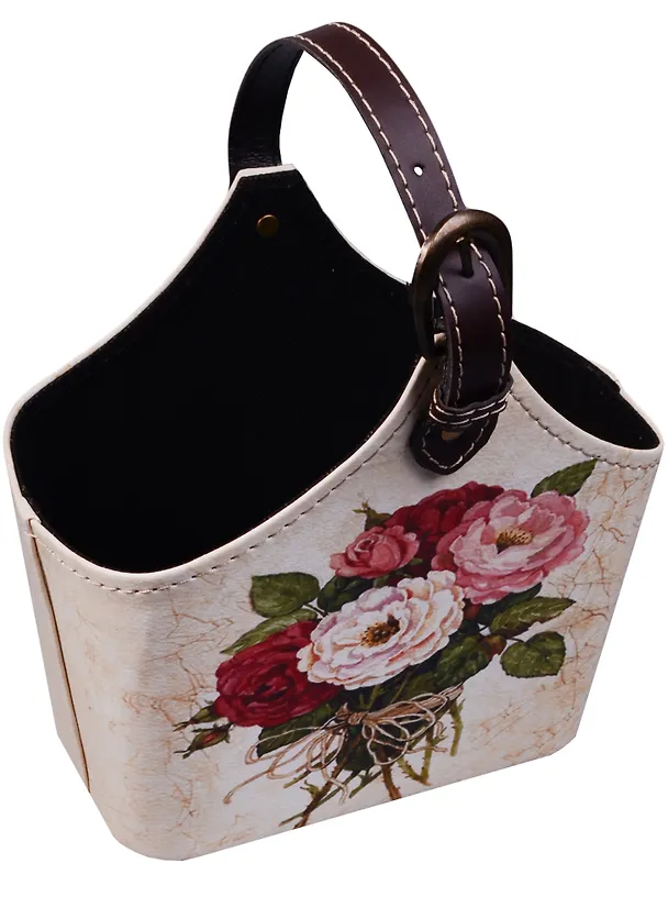 Корзинка для мелочей с ручкой Букет роз на светлом фоне 18*25см 12-06649-JC02-3 2576103 — 1