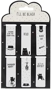 Набор магнитных закладок Котик и лапки 10 шт (Магнитные закладки Ill be black (Черный кот)+Магнитные закладки Meow (4 лапки))