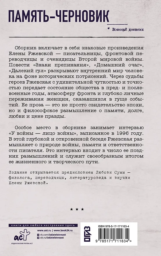 Книга Память-черновик (Елена Ржевская) — 2
