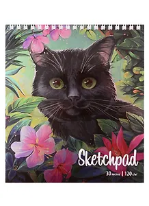 Скетчбук 168*195 30л "Кот" белый офсет, 120г/м2, спираль
