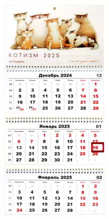 Календарь квартальный 2025г 297*695 "Чувиляева. Котизм" настенный, трёхблочный, спираль — 3044697 — 1