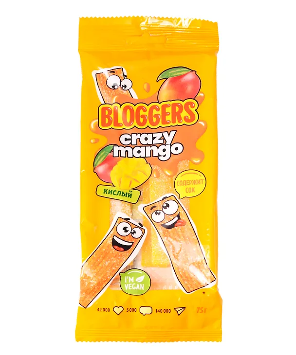 Мармелад жевательный BLOGGERS Крейзи манго со вкусом манго (ремешки), 75г 3076072 — 1