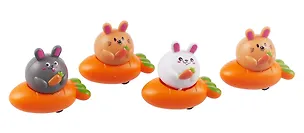 Инерционные машинки, фигурки животных Зайчики (набор 4 шт машинки + 4 шт морковки) 3060970