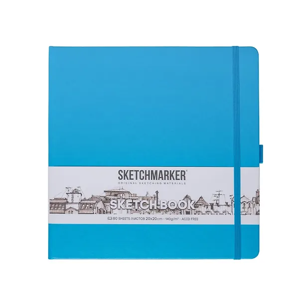 Скетчбук 20*20 80л "Sketchmarker" синий неон, 140г/м2, слоновая кость, тв.обл. 3012389 — 1