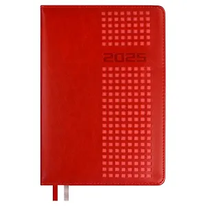 Ежедневник дат. 2025г. А5 176л "Сариф" красный, кожзам, тв.переплет, обложка поролон, дизайн.перфорация, офсет, ляссе