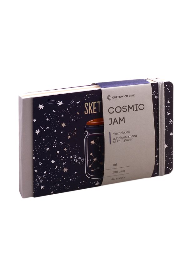 Скетчбук B6 80л "Cosmic jam" 100г/м2, доп.листы крафт, тв. обложка, на резинке, Greenwich Line 254436 — 1