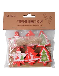 Прищепки декоративные с веревкой 6шт (НГ-4)