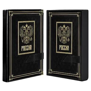 Ежедневник полудат. А5+ 192л 175x245 "Сариф" черный, иск.кожа, тв.переплёт, поролон, тиснение фольгой, блинтовое тиснение, офсет, ляссе, мет.уголки, подар.карт.коробка с ПВХ-крышкой