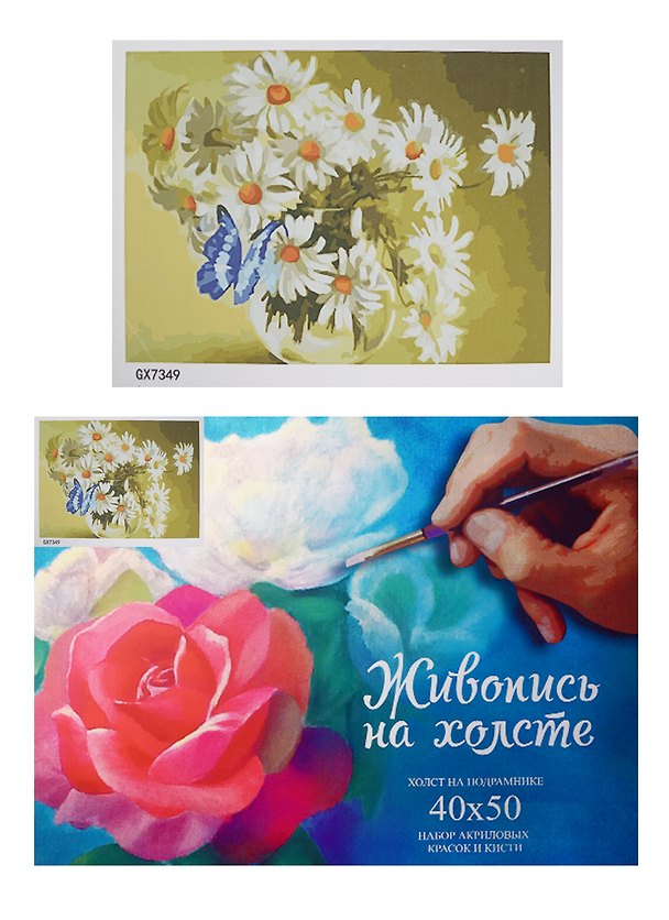 Набор, Картина по номерам, Букет ромашек (GX7349) (40х50) (+6) (24цв.) (коробка) 2497048 — 1