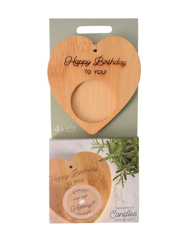 Набор чайных свечей с подсвечником Сердце Happy Birthday (4 штуки) 3106255 — 1