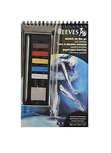 Набор эскизный "Рисуем на ходу - Пастель" 40л бумаги, подложка, спираль, 6цв мягкой пастели, растушевка, ластик, инструкция, (р), REEVES