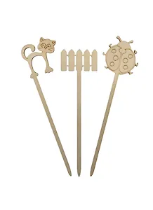 Набор-6 Украшения на шпажках (141264) (3шт) (50мм) (забор божья коровка кот) (игрушка из дерева) (упаковка)