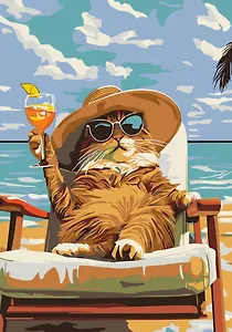 Картина-раскраска по номерам. Котик на море в шезлонге