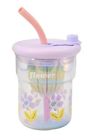 Стакан с крышкой Цветы Flower (лавандовая) (стекло) (500мл) (12-34466-4130-6) 3144693