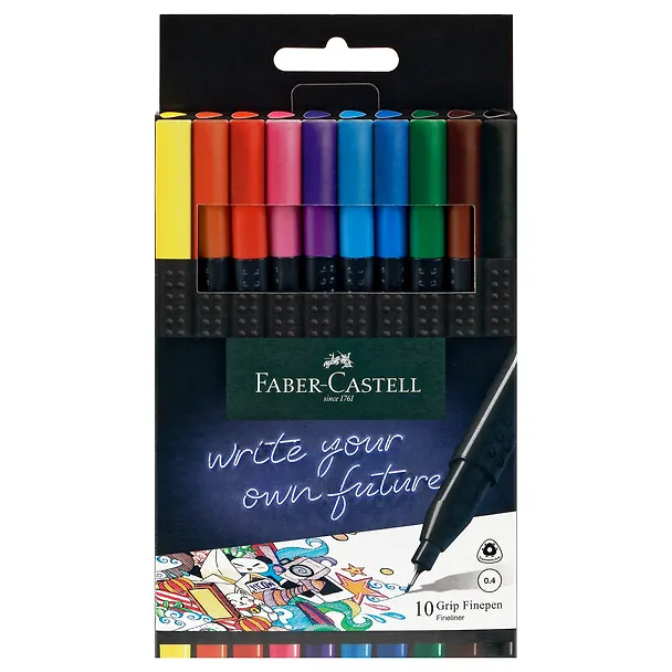 Капиллярная ручка 10 цветов 0,4 мм, Grip Finepen, Faber-Castell 255933 — 3