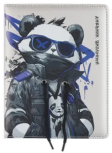 Дневник шк. "Крутой панда" кожзам, тв.переплёт, поролон, полноцв.печать, одно ляссе, загругл.углы, шнуровка, универс.шпаргалка