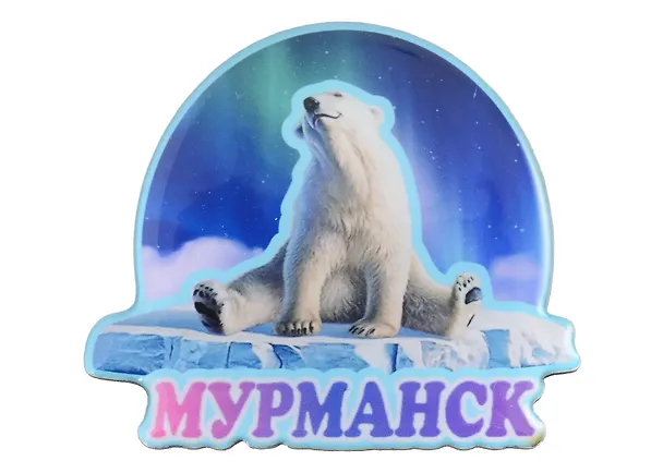 Магнит Мурманск Белый мишка с заливкой смола вид 1 (7,5,8х 7,5 см.) (хдф) 2989853 — 1