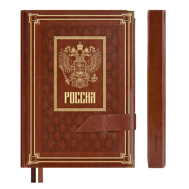Ежедневник полудат. А5+ 192л 175x245 "Сариф" коричневый, иск.кожа, тв.переплёт, поролон, тиснение фольгой, блинтовое тиснение, офсет, ляссе, мет.уголки, подар.карт.коробка с ПВХ-крышкой 2995270 — 2