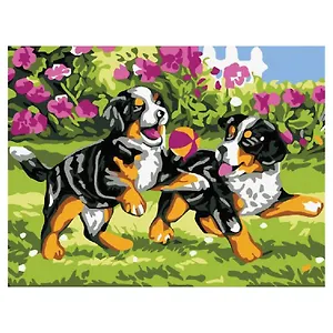 Картина по номерам 15х20 см, "Щенки на прогулке"