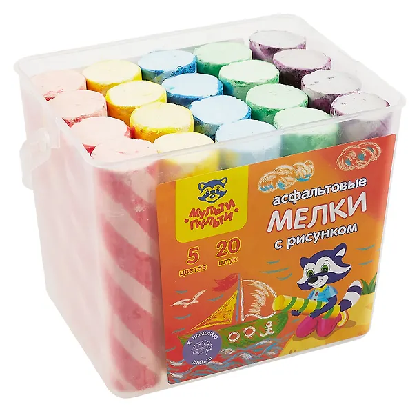 Мелки цветные 05цв 20шт асфальтные с принтом, ведерко 3033137 — 3