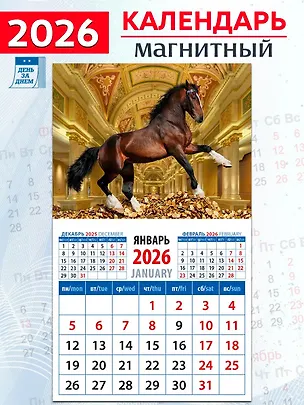 Календарь 2026г 94*167 «Год лошади - год удачи» на магните 3108784