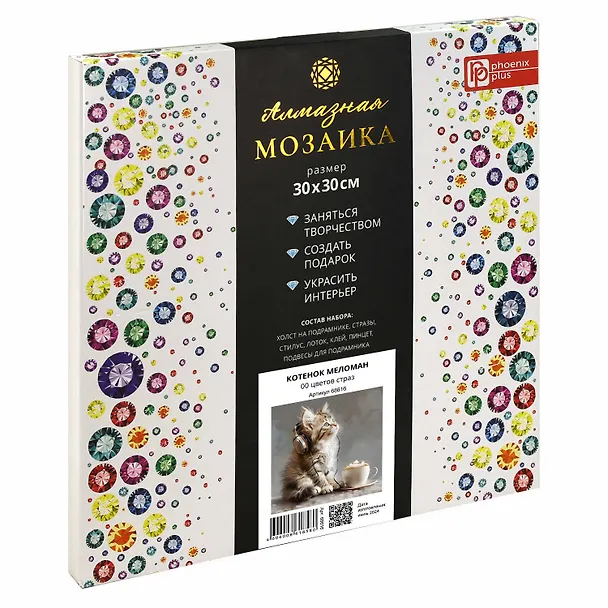 Алмазная мозаика "Котик меломан" 30*30 см 3078350 — 2