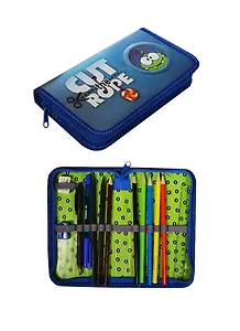 Пенал школьный 1отд. средний c наполнением, голубой на молнии, Cut the Rope