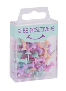 Кнопки гвоздики 40шт 21мм "Be positive" пастельн., ассорти, пласт.подвес