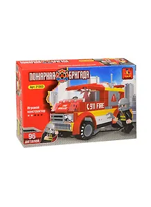 Конструктор пластмас. Пожарная бригада Пожар. машина (21303) (96дет.) (AUSINI) (коробка)