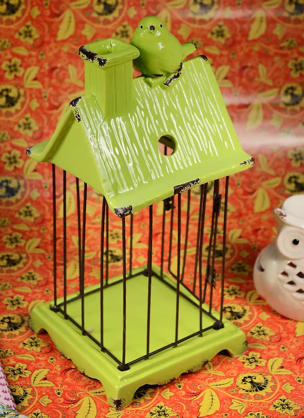 Подсвечник декоративный зеленый с птичкой (12х28см) (керамика)  (70008) 2572451 — 2
