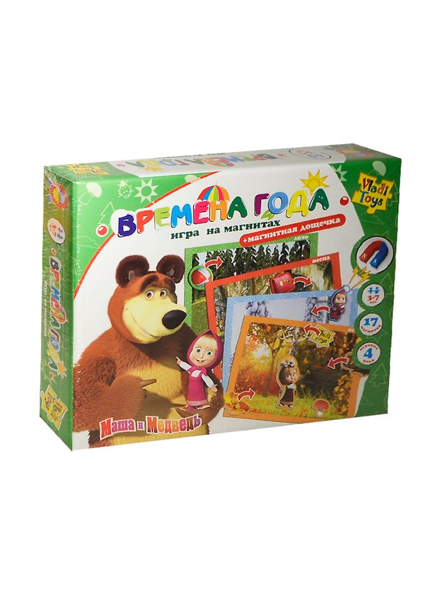 Игра на магнитах Времена года Маша и Медведь (VT3304-12) (+магнит. дощечка) (Vladi Toys) (3-7л.) (коробка) 2444771 — 1
