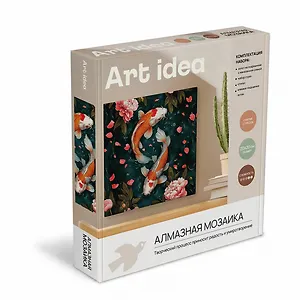 _Алмазная мозаика на подрамнике Kарпы кои (20х20см) (коробка)