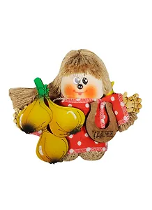 Домовой Кузьма с луком и подковой малый (лен) (12см) (КУМН-8)