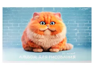 Альбом для рисования 30л А4 "Осторожно, кот!" скрепка, мел.картон, выб.лак