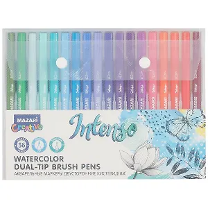 Маркеры акваркльные INTENSO, 36цв, двусторнние, наконечник кисть и перо, пластик.упаковка