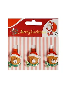 Набор прищепок декоративных, 3 шт, полистоун,медведь в зеленом шарфике