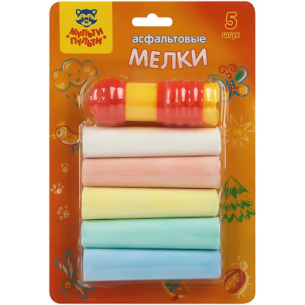 Асфальтовые цветные мелки, 5 цветов "Мульти-Пульти" круглые с держателем, Мульти-Пульти 3167991 — 1