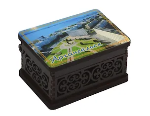 Шкатулка Архангельск малая резная  с заливкой смола Достопримечательности города вид 3 (9,5 x 6,5 x 5,5 см) (хдф) 3005753