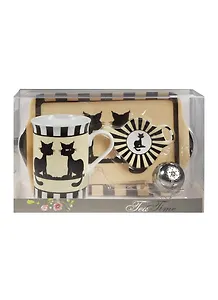 Чайный набор Кошки (кружка 300 мл., подставка под чайный пакетик, поднос, ситечко) (270-251)